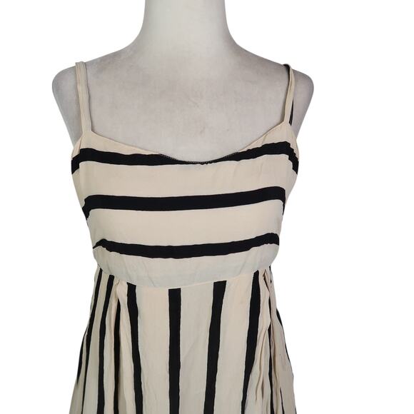 Vintage 90s Awesome Cream and Black Stripe Babydoll Mini Dress M - Picture 2 of 6